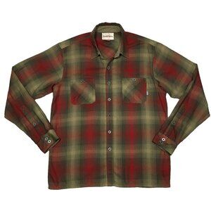 Simms Woven Plaid Shirt Men's M Red Putty Button Up Long Slv Pockets Chest 44.5"